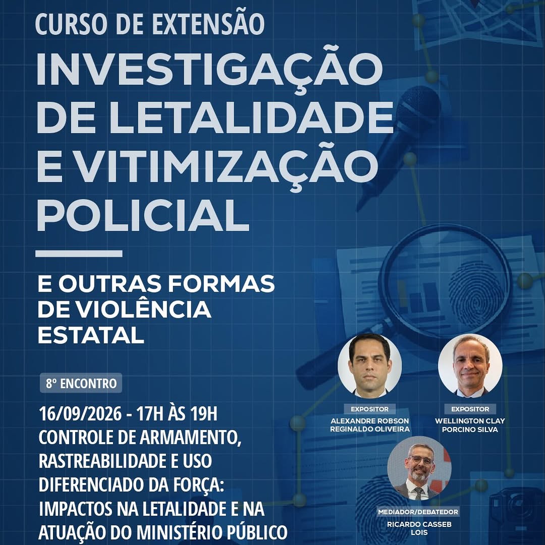 📚 HOJE (16/9) | A @esump_mpgo promoverá, das 17h às 19h, o oitavo encontro do curso de extensão on-line “Investigação de Letalidade e Vitimi